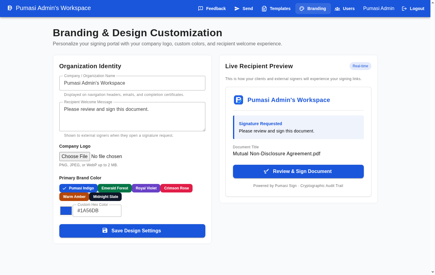 Pumasi Sign Branding Customizer