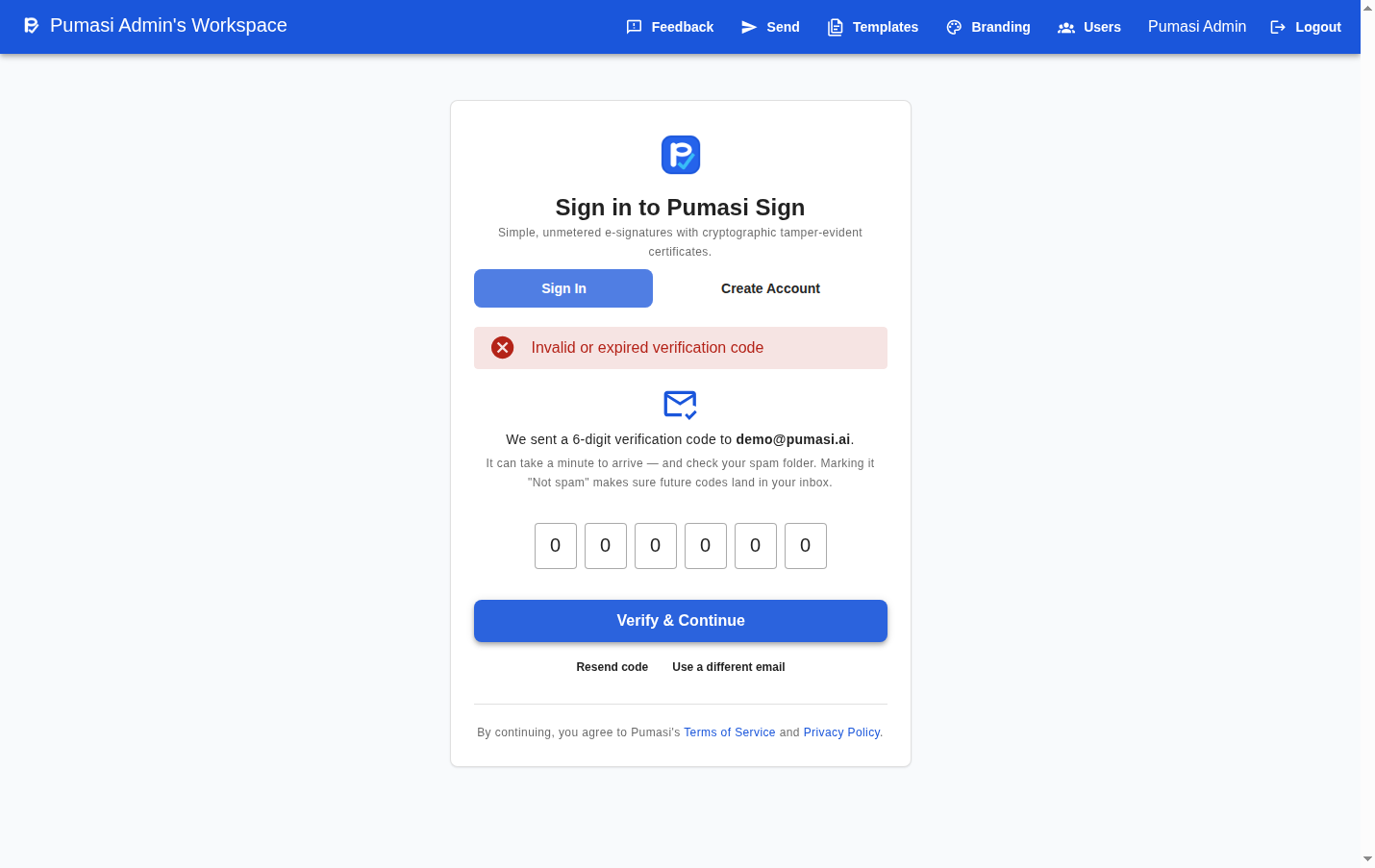 Pumasi Sign Dashboard